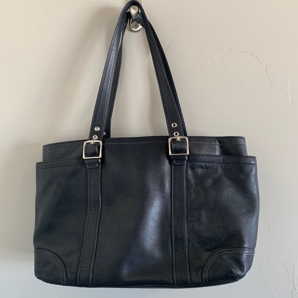 Rare Coach Black Hamptons Leather Business Tote